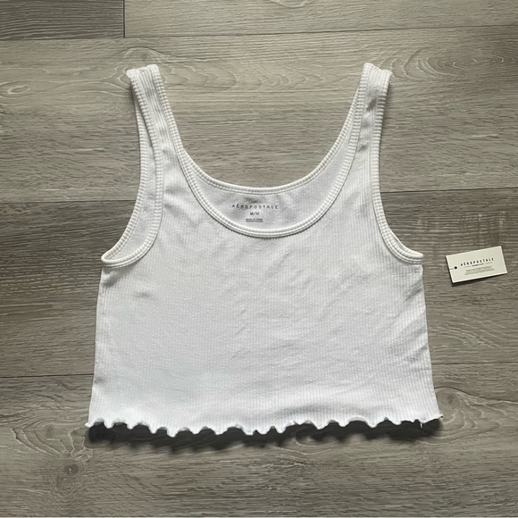 NWT Aeropostale Ribbed Crop Tank Top Shirt Basic White Size Medium - Picture 1 of 2